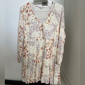 American Eagle cream floral long sleeve dress